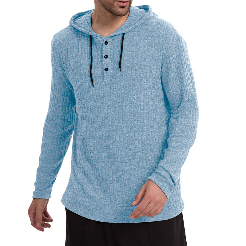 Long-sleeve Casual Pullover Hoodie With Drawstring And Buttons